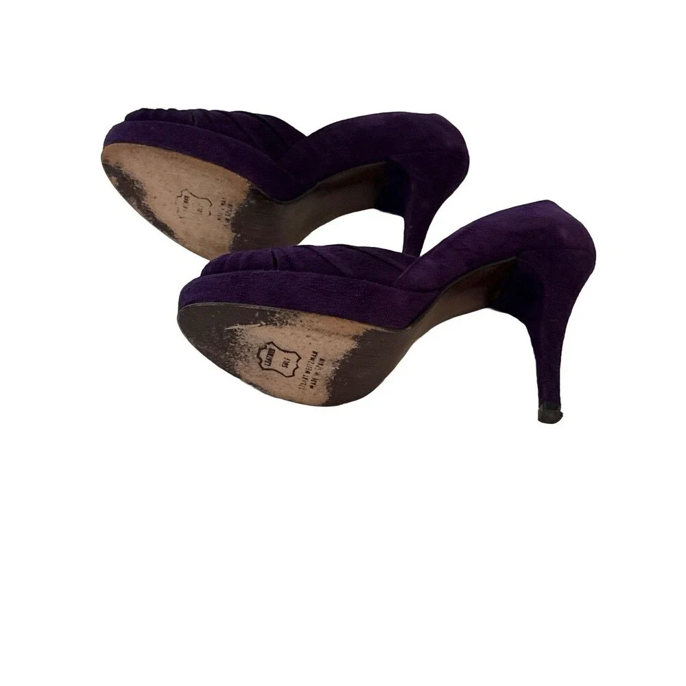 Stuart Weitzman Purple Suede Peep Toe Heels Size 7N Platform Pumps